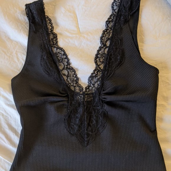 Free People Other - Free People Black Plunging Lace neckline bodysuit